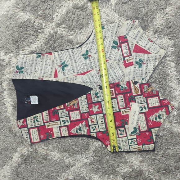 JLN USA L Christmas music vest button front tie on back glitter mistletoe - Picture 6 of 12